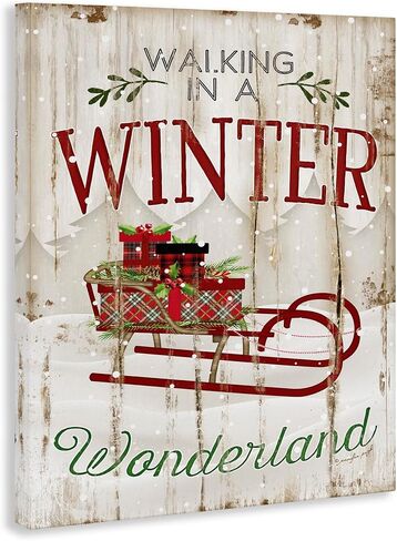 Stupell Industries Winter Wonderland Red Sleigh Wood Texture Christmas Word Design Canvas, 16x20, Multicolor in Saudi Arabia