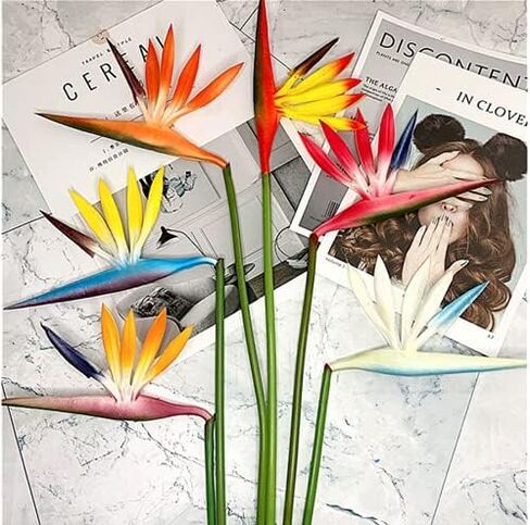 Medium Bird of Paradise 23 Inch Permanent Flower,Flower Stem 5 mm,Flower Part is Made of Soft Rubber PU,Artificial Flower Plants Small Flower Arrangement for Home Office 8 Pcs (Orange(Yellow)) in Saudi Arabia