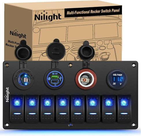 Nilight - 90118H 5 Gang Rocker Switch Panel Pre-Wired Aluminum Switch Panel with Dual USB Cigarette Lighter Socket Voltmeter12V-24V DC Switch Panel with Night Glow Stickers for Cars Rvs Trucks in Saudi Arabia