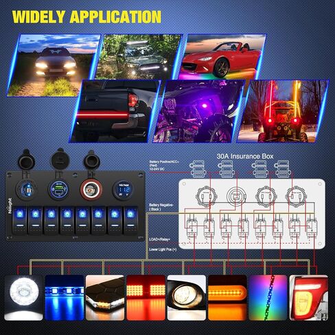 Nilight - 90118H 5 Gang Rocker Switch Panel Pre-Wired Aluminum Switch Panel with Dual USB Cigarette Lighter Socket Voltmeter12V-24V DC Switch Panel with Night Glow Stickers for Cars Rvs Trucks in Saudi Arabia