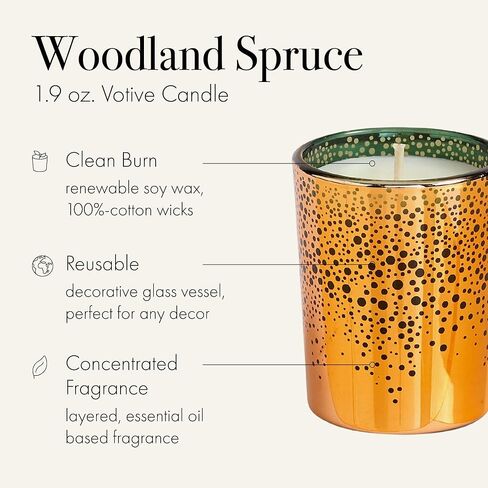 LAFCO New York 2024 Holiday Votive Candle, Woodland Spruce - 1.9 oz - 20-Hour Burn Time - Reusable, Decorative Glass Vessel - Made in The USA in Kuwait