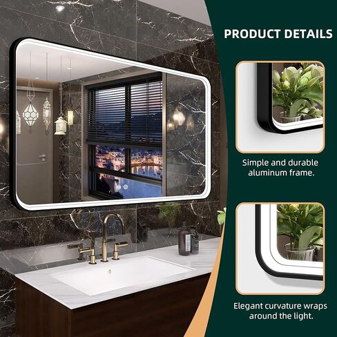 مرآة حمام SBAGNO LED مع أضواء، مرايا مضاءة LED لجدار الحمام، مرآة زينة مضاءة مضادة للضباب مقاس 24 × 32 بوصة، مرآة حائط LED مضاءة قابلة للتعتيم، مضادة للضباب، مقاومة للكسر، 2700K/4000K/6000K in Kuwait