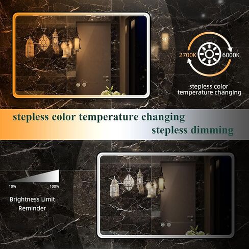مرآة حمام SBAGNO LED مع أضواء، مرايا مضاءة LED لجدار الحمام، مرآة زينة مضاءة مضادة للضباب مقاس 24 × 32 بوصة، مرآة حائط LED مضاءة قابلة للتعتيم، مضادة للضباب، مقاومة للكسر، 2700K/4000K/6000K in Kuwait
