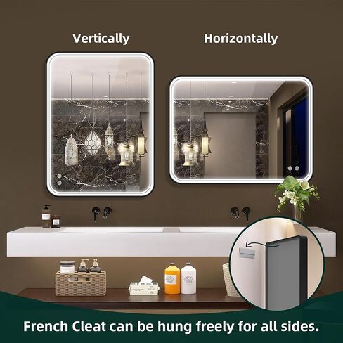 مرآة حمام SBAGNO LED مع أضواء، مرايا مضاءة LED لجدار الحمام، مرآة زينة مضاءة مضادة للضباب مقاس 24 × 32 بوصة، مرآة حائط LED مضاءة قابلة للتعتيم، مضادة للضباب، مقاومة للكسر، 2700K/4000K/6000K in Kuwait