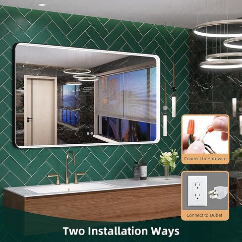 مرآة حمام SBAGNO LED مع أضواء، مرايا مضاءة LED لجدار الحمام، مرآة زينة مضاءة مضادة للضباب مقاس 24 × 32 بوصة، مرآة حائط LED مضاءة قابلة للتعتيم، مضادة للضباب، مقاومة للكسر، 2700K/4000K/6000K in Kuwait