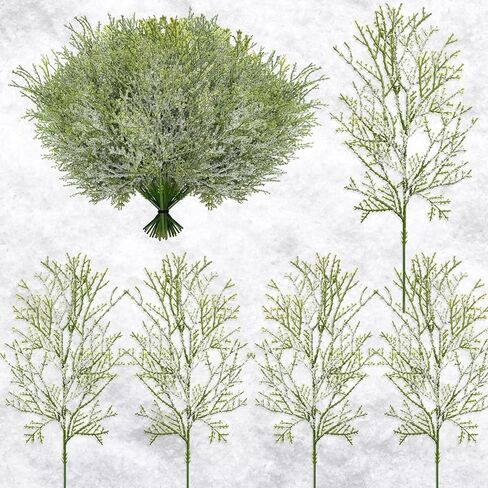 20 قطعة 40.64 سم من فروع خشب الأرز الاصطناعي الثلجي لعيد الميلاد من أوراق الصنوبر الصناعي لتزيين سيقان الصنوبر الخضراء الطويلة من أجل تزيين طاولة مزهرية حديقة المنزل (نمط أخضر وأبيض) in Kuwait