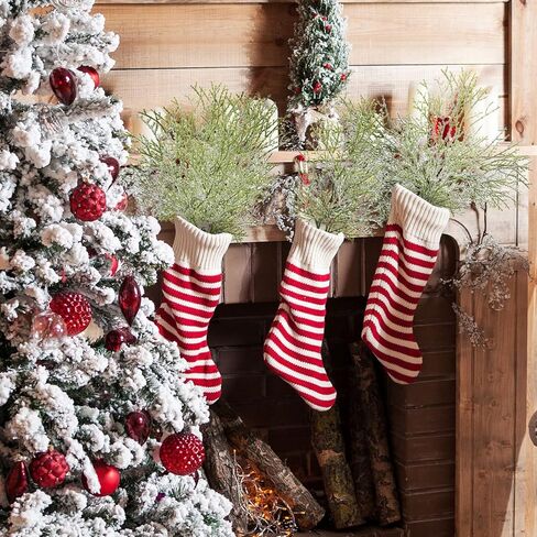 20 قطعة 40.64 سم من فروع خشب الأرز الاصطناعي الثلجي لعيد الميلاد من أوراق الصنوبر الصناعي لتزيين سيقان الصنوبر الخضراء الطويلة من أجل تزيين طاولة مزهرية حديقة المنزل (نمط أخضر وأبيض) in Kuwait