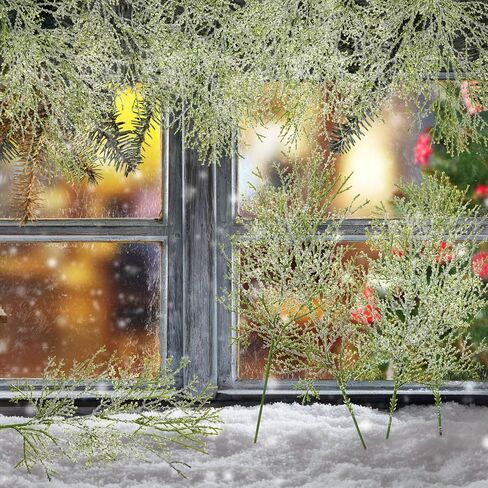 20 قطعة 40.64 سم من فروع خشب الأرز الاصطناعي الثلجي لعيد الميلاد من أوراق الصنوبر الصناعي لتزيين سيقان الصنوبر الخضراء الطويلة من أجل تزيين طاولة مزهرية حديقة المنزل (نمط أخضر وأبيض) in Kuwait