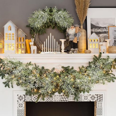 20 قطعة 40.64 سم من فروع خشب الأرز الاصطناعي الثلجي لعيد الميلاد من أوراق الصنوبر الصناعي لتزيين سيقان الصنوبر الخضراء الطويلة من أجل تزيين طاولة مزهرية حديقة المنزل (نمط أخضر وأبيض) in Kuwait