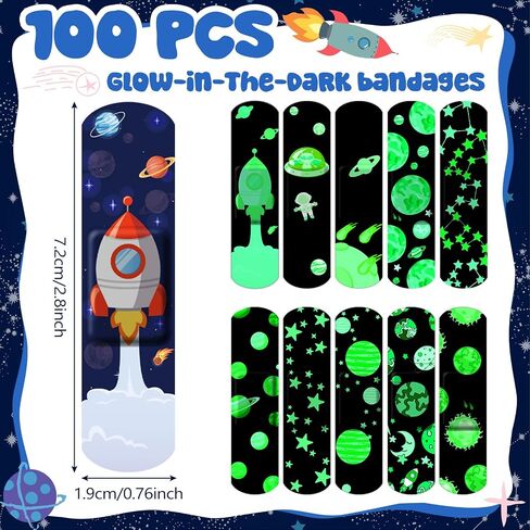 100 Pcs Glow in The Dark Bandage for Kids Cute Breathable Waterproof Bandages for Girls Boys Children Toddlers Adhesive Flexible Bandages for Cuts, Scrapes, Wounds in Saudi Arabia