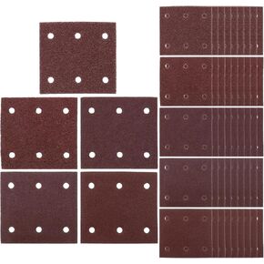 Create idea 50x 114x102mm Sander Paper Hook and Loop Disc Kit 40/60/80/100/120 Grit 6 Holes for Polishing Wood Metal Plastic Compatible with Makita BO4555 BO4554 BO4561