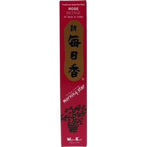 Morning Star Incense Rose, 50 Sticks with Ceramic Incense Holder, Key Note: Rose, Japanese Style Incense, Nippon Kodo