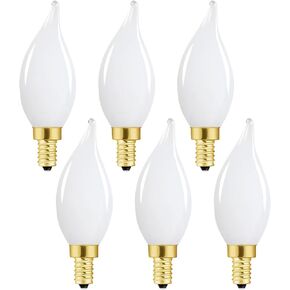 E12 Candelabra LED Bulb 60 Watt, Frosted Candelabra LED Light Bulbs, Dimmable Chandelier Light Bulbs for Vanity, 2700K Warm White Bulbs, 6W Equal 60W, Bent Tip Small Base Type b Bulbs, 6 Pack