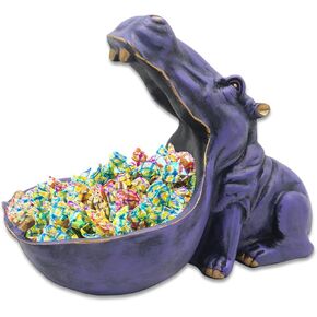 aboxoo Hippo Statue, Hippopotamus Figurine Home Sculpture with Resin, Hippo Candy Jar, Candy Dish Bowl for Office Desk, Key Bowl for Entryway Table, Sundries Container Storage Art Decor Box(Purple)
