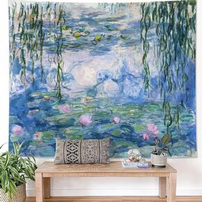 ARTCREATOR Monet Waterlily Wall Tapestry Green Floral Plant for Bedroom, Monet Wall Art Posters for Room Aesthetic, Small Nature Vintage Tapestry for Living Room Dorm (28" x 37")-04