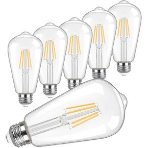 6 Pack ST58 Edison LED Bulbs, 4W Dimmable Vintage LED Bulb, 2700K Warm White Clear Glass Bulb, 40W Equivalent, Type A, Squirrel Cage Filament, 110V E26 Bulbs for Light Fixture