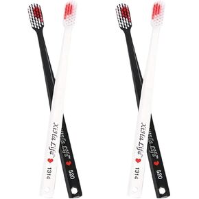 4 Pcs Black and White Heart Shaped Toothbrushes for Adults Couple Toothbrushes Travel Size Toothbrush Manual Toothbrushes Eco Friendly Nano Toothbrushes 7 inches