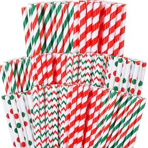 Uiifan 100 Pcs Christmas Straws Plastic Christmas Drinking Straws 9 Inch 4 Styles Xmas Straws Reusable Hard Straws for Christmas Holiday Birthday Wedding Family Party Favors Supplies (Joyous)