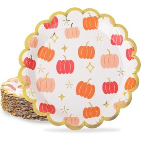 Fall Paper Plates Autumn Pumpkin Disposable Plates 9 Inch Rustic Farmhouse Tableware Dessert Plates for Thanksgiving Wedding Birthday, 50Pcs
