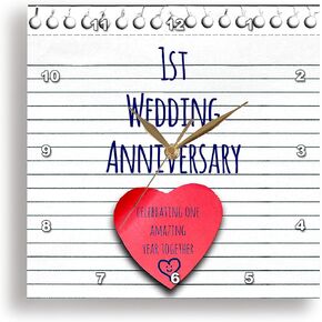 3dRose DPP_154428_1 1st Wedding Paper Celebrating 1 Year Together First Anniversaries One Year Wall Clock, 10 by 10-Inch