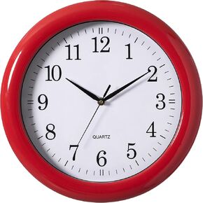Decorative Classic Brown Round Wall Clock for Living Room, Kitchen, Dining Room, Plastic