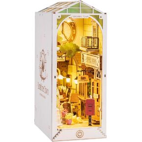 Rowood Book Nook، مجموعات زوايا الكتب DIY للبالغين، طقم مصغر لنهاية الكتب الخشبية ثلاثية الأبعاد، زقاق ديكور لإدخال رف الكتب، هوايات حرفية خشبية للنساء/الرجال، مكتبة عيد ميلاد