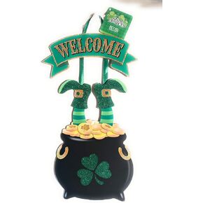 Greenbrier St Patrick's Day Decorations Wall Sign Hanging Door Decor Happy St Patrick Decoration Shamrock (Leprechaun Sign)