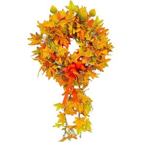 Fall Wreaths for Front Door Artificial Fall Wreaths Maple Leaf Autumn Wreath Farmhouse Fall Flower Wreath for Thanksgiving Wreaths Pumpkin Wreath Home Decor（24 Inch ）