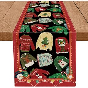 Ugly Sweater Decorations Christmas Table Runner Seasonal Winter Xmas Kitchen Dining Home Decor Christmas Party Supplies 13x72 Inch