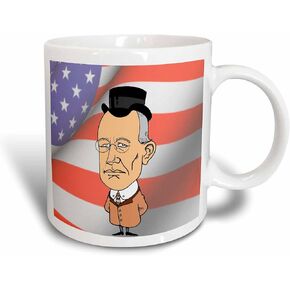 3dRose President Woodrow Wilson with American Flag Ceramic Mug, 11-Ounce
