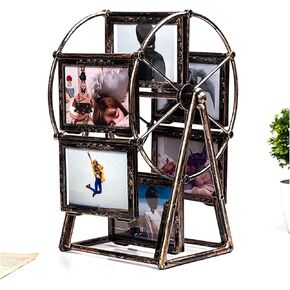 Rotatable Windmill Ferris Wheel Picture Frames, Tabletop Family Tree Photo Frames, 5" DIY Cute Multiple Carousel Photo Frames for Home Décor Christmas Birthday Gifts (Retro 2)