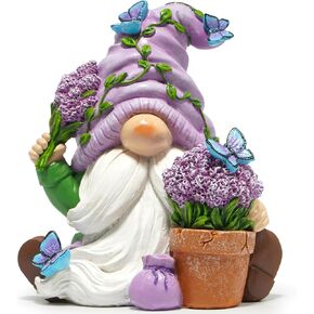 Hodao Lavender Gnome Figurin 6" H Resin Gnome with Purple Lavender Theme,Butterfly Accents,and Nature Elements–Whimsical Indoor Home Decor, for Lavender Lovers,Bedroom,Living Room,Garden
