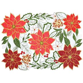 مفرش طاولة مطرز من Simhomsen Christmas Poinsettia لديكور العطلات (14×88 بوصة) in Kuwait