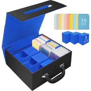 Ytonet Trading Card Storage Box, 1800+ Commander Card Deck Box with Handle, Magnetic Card Holder and Top Loader Card Storage Case Fits for MTG, YuGiOh, and Sports Cards, Gift for Christmas, Black Blue
