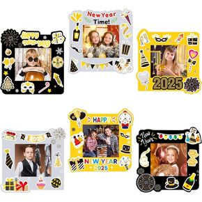 TENDFINE 30 Pack Happy New Year Photo Frame Craft Kits for Kids 2025 New Year Picture Frame Craft Kits Holiday Classroom Home Decoration New Years Eve Party Activity