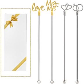 4Pcs Bumble Bee Cocktail Stirrers Swizzle Sticks Stainless Steel 7.5" Coffee Beverage Stir Sticks with Gold Decor Top for Mixing Cocktail, Hot Cocoa, Creamer