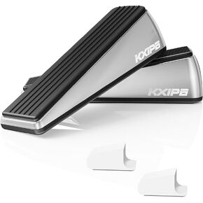 2 Pack Rubber Door Stopper Wedge - Heavy Duty Door Stoppers Stop Wedge Made of Premium Quality Brushed Stainless Steel, Wall Protector for Home & School with Self Adhesive Holder Matt Chrome
