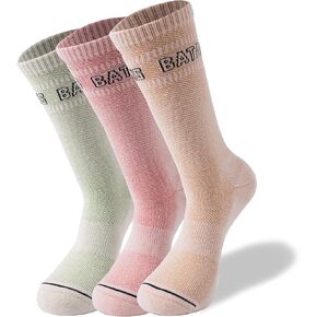 Hiking Crew Socks Running Athletic Thick Cushion Compression Moisture Wicking Walking Socks 3 Pairs
