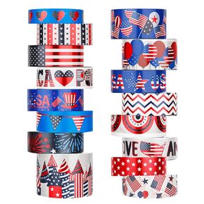 RAYNAG 16 Rolls 4th of July Washi Tape Set Patriotic Stars Stripes Decorative Tape Washi Stickers Red White Blue Washi Tape for Independence Day Journaling Supplies Scrapbook Gift Wrapping DIY Crafts