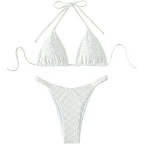 SOLY HUX Women's Sexy Triangle Bikini Sets High Cut Tie String 2 Piece Bathing Suits Halter Bikini Swimsuits