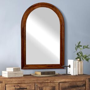 Arched Mirror 24 x 36 Inch,Wood Rustic Bathroom Tempered Wall Mirror with Walnut Frame,Arch Brown Farmhouse Wooden Vanity Mirror for Living Room,Entryway or Bedroom