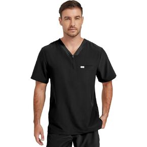 Scrub Top for Men - Stretch V-Neck Scrubs with 3 Pockets, Anti-Wrinkle