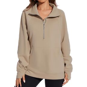 Lightbare Women’s Fleece Sweatshirt Half Zip Oversized Pullover Loose Fit Sweat Tops with Pocket Thumb Hole Fall Winter