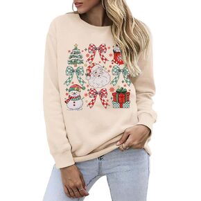 MODNTOGA Christmas Outfit Women's Santa Graphic Sweatshirt Merry Christmas Crewneck Shirt Cute Xmas Tree Coffee Pullover Tops