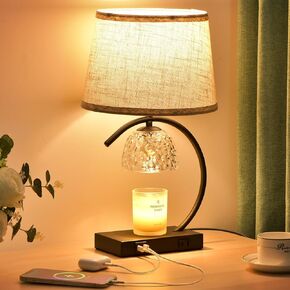 GOLOZA Candle Warmer Lamp for Bedroom, 24H Cycle Timer, Dimmable, Dual Charging Port, Wax Melt Warmer with 2 Bulbs, Table Lamps for Night Stands, Home Decor House Warming Gifts Christmas Birthday