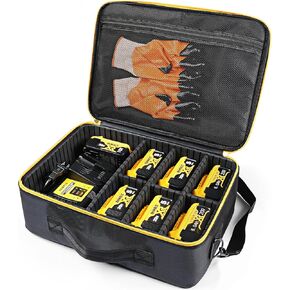 Luxtude Extra Large Battery Holder Case for Dewalt/Milwaukee/Makita/Ryobi 12V/18V/20V Battery & Charger, Tool Bag for DEWALT Holds 20V 2.0/3.0/4.0/5.0/6.0/9.0-Ah Batteries, Adapter,Bag Only