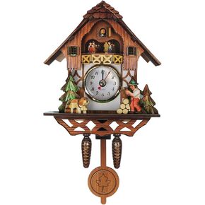 VORCOOL Wooden Wall Clock, Cuckoo Shaped Clock Antique Pendulum for Kids Home Room Decor