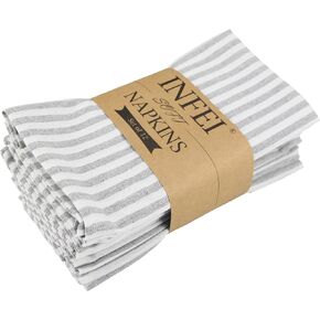 Plain Striped Cotton Linen Blended Dinner Cloth Napkins - Set of 12 (40 x 30 cm) - for Events & Home Use (Red)