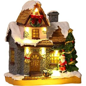 Christmas Village Houses, Christmas House with Warm Light Battery Operate, Christmas Village Accessories Home Tabletop Decoration Xmas Gifts (A)