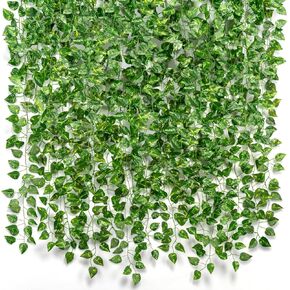CQURE 14 Pack 84Ft Artificial Ivy Garland, Fake Vines UV Resistant Greenery Leaves Fake Plants Hanging Aesthetic Vines for Home Bedroom Wall Room Decor